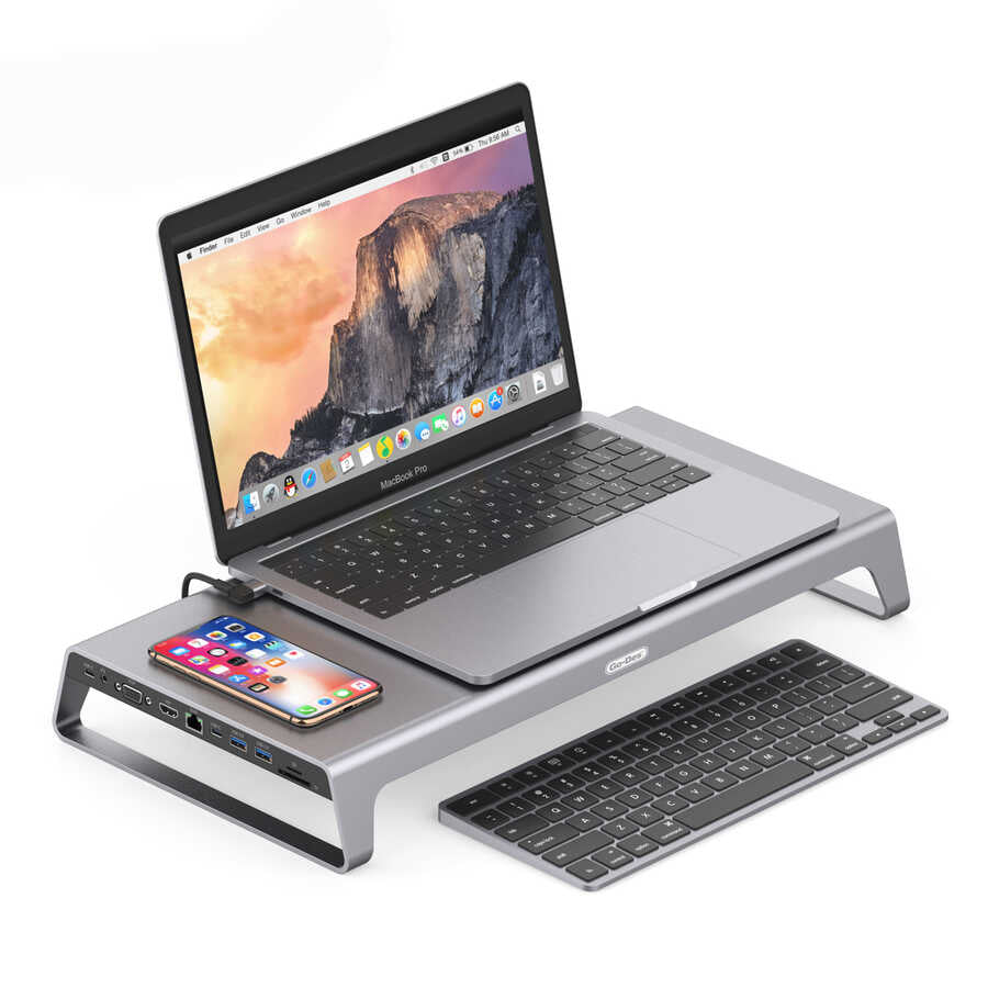 Go-Des GD-9128 Hub ve Kablosuz Şarj Destekli Laptop Standı Docking Station Stand - 1 Go-Des GD-9128 Hub ve Kablosuz Şarj Destekli Laptop Standı Docking Station Stand - 1